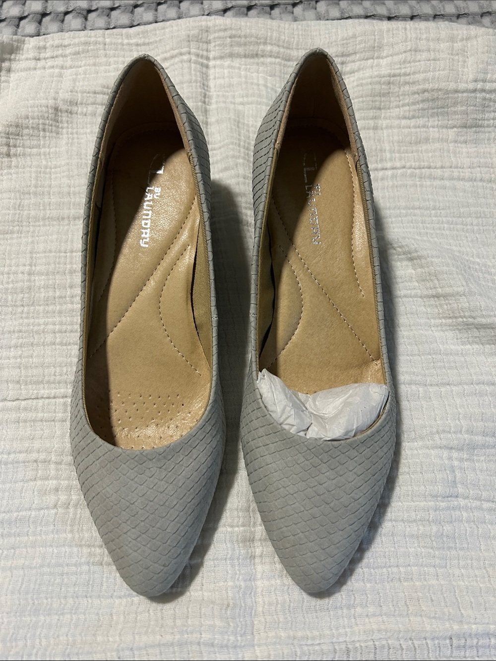 Chinese Laundry Women's Alyce Snake Embossed Low Wedge Heel in Light Gray